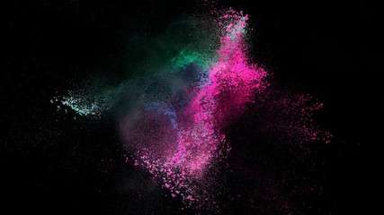 Super slowmotion shot of color powder explosion isolated on black background. Shot with high speed cinema camera at 1000fps