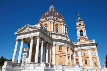 Fototapeta na wymiar Superga basilica in Turin, clear blue sky in a sunny summer day in Italy