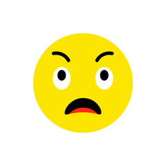 Pensive face Emoji icon flat style. Afraid Emoticon round symbol. Thinking, shy and surprised Face. For mobile keyboard app, messenger. Expressive cartoon avatar on white