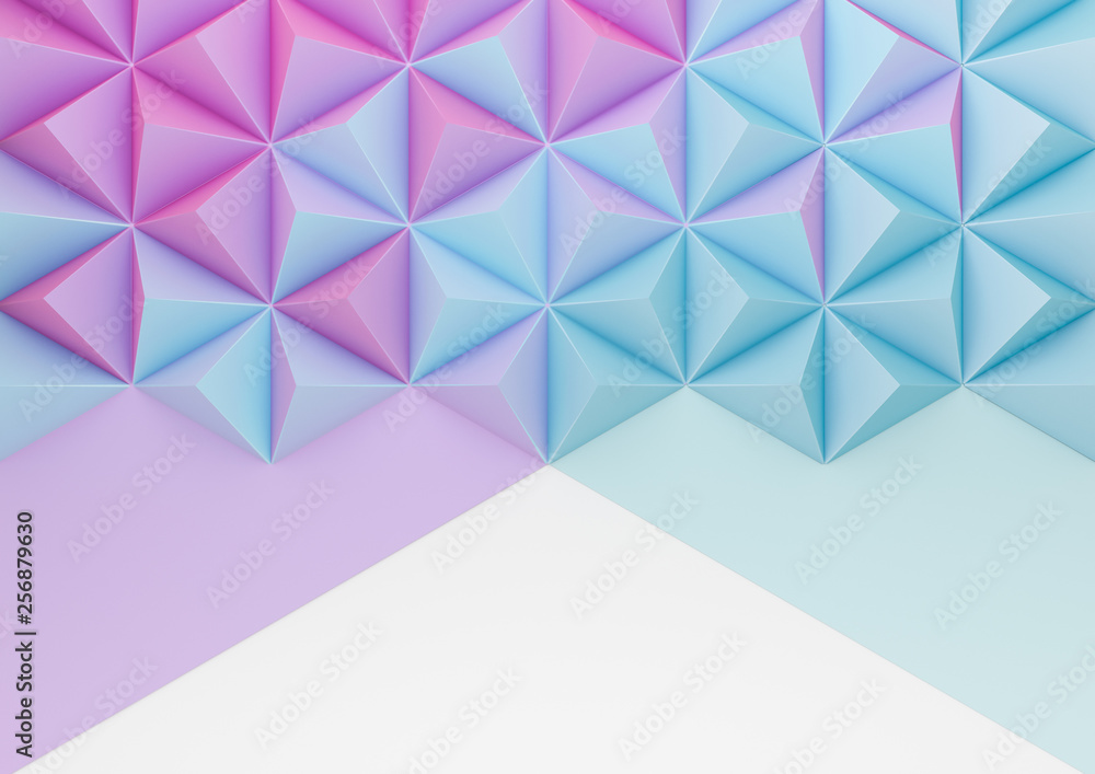 Poster 3d render triangle background in pastel gradient colors. paper pyramid shapes in realistic compositi