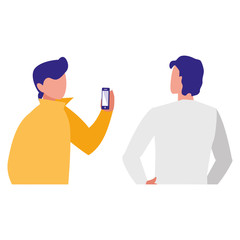 couple men using smartphone