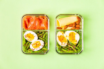 Healthy balanced lunch box, ketogenic diet lunch.