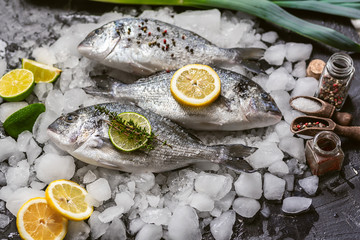 fresh raw dorado fish on ice