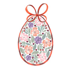 Watercolor composition flowers in egg
