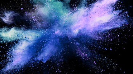 Super slowmotion shot of color powder explosion isolated on black background. Shot with high speed cinema camera at 1000fps