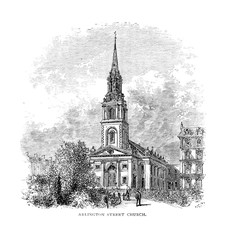 Boston city. Engraving illustration