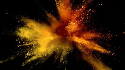 Super slowmotion shot of color powder explosion isolated on black background. Shot with high speed cinema camera at 1000fps