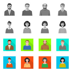 Isolated object of hairstyle and profession  symbol. Collection of hairstyle and character  stock symbol for web.