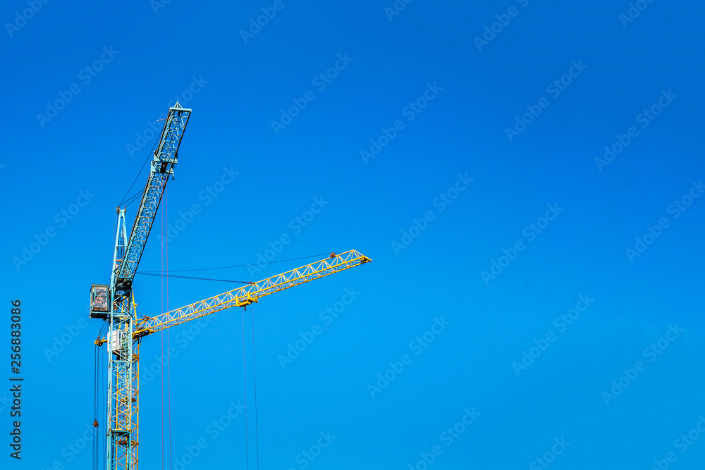 Wall mural two cranes against the blue sky.