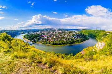 Panorama of Zalishchyky and the Dniester River.