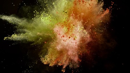 Super slowmotion shot of color powder explosion isolated on black background. Shot with high speed cinema camera at 1000fps