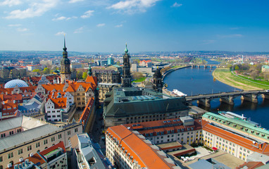 Fototapeta na wymiar Panoramic view of Dresden city from lutheran church, Germany