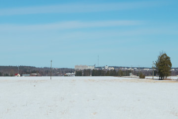 Beautiful view of fields and city Kouvola at spring day
