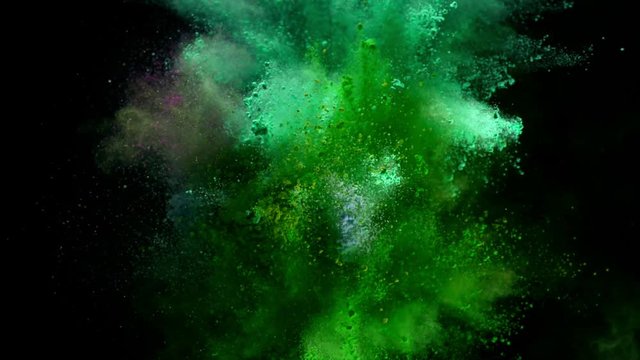 Super slowmotion shot of color powder explosion isolated on black background. Shot with high speed cinema camera at 1000fps