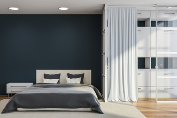 Stylish bedroom interior with white bedding of king size bed in fashionable. 3d render.