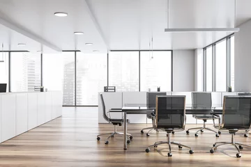 Foto op Plexiglas Modern white empty office interior with board table. 3D render. © ImageFlow