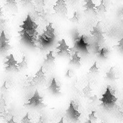 Obraz premium a forest of fir trees in the fog. watercolor. seamless background