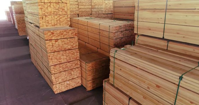 Warehouse timber, large timber warehouse drone video. A large warehouse of timber materials
