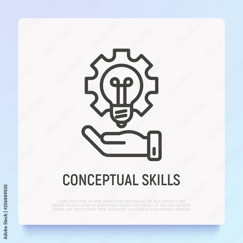 Poster conceptual skills: lightbulb in wheel. thin line icon. modern vector illustration of innovation busi