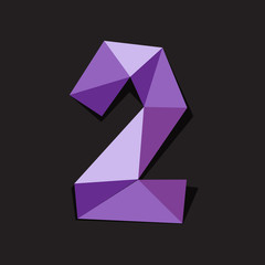 Vector illustration of number two. Polygonal Colorful number two