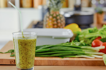 Variety of fresh vegetables and a refreshing cocktail