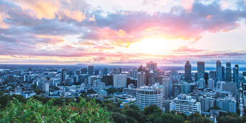 Beautiful sky and sunrise light over Montreal city in the morning time. Amazing view from...
