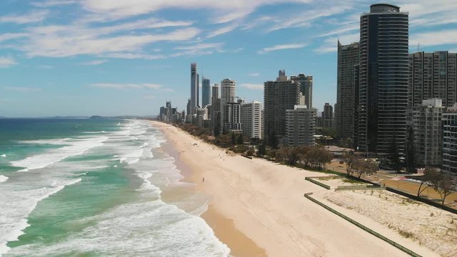 Surfers Paradise beach from aerial drone perspective, Gold Coast, Queensland, Australia