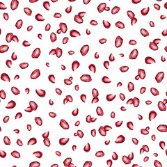 Watercolor pomegranate berries seamless white pattern. Hand painted garnet fruit berries isolated on white background. Floral elegant illustration for design, print, fabric or background.