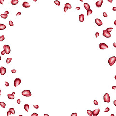 Watercolor pomegranate berries border. Hand painted garnet fruit berries isolated on white background. Floral elegant illustration for design, print, fabric or background.