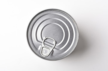 top view of a food tin can on a white background