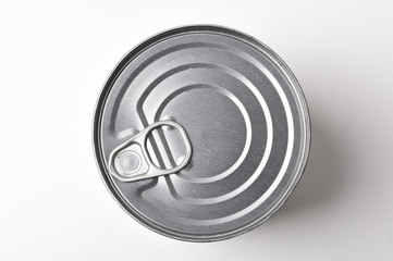 top view of a food tin can on a white background