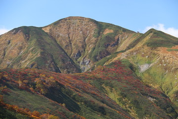 朝日連峰の秋　大朝日岳への道　紅葉　古寺山稜線からの眺望