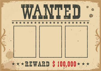 Wanted poster.Vector western illustration with text and space for portraits - obrazy, fototapety, plakaty
