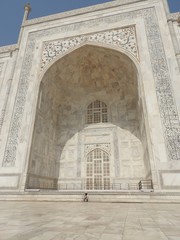 Fototapeta na wymiar Close-up details Taj Mahal, famous UNESCO historical site, love monument, the greatest white marble tomb in India, Agra, Uttar Pradesh.
