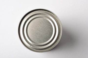 top view of a food tin can on a white background