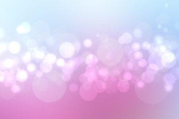 Abstract gradient of pink blue pastel light background texture with glowing circular bokeh lights. Beautiful colorful spring or summer backdrop.