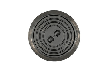 Top View Of Round Iron Manhole Cover Isolated On White Background