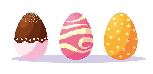 set of decorated easter eggs with candies