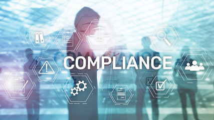 Compliance diagram with icons. Business concept on abstract background.