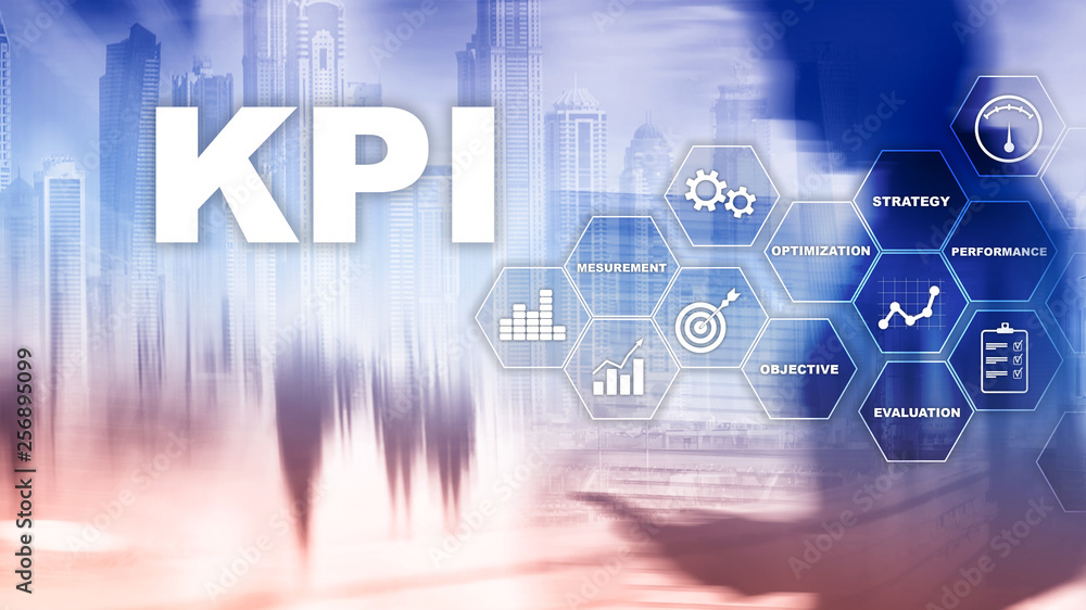 Aufkleber kpi - key performance indicator. business and technology concept. multiple exposure, mixed media. fi