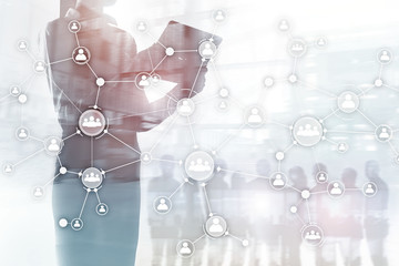 HR human resources management concept corporate organisation structure mixed media double exposure...