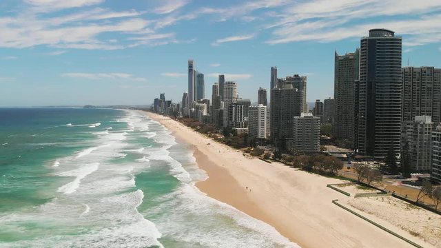 Surfers Paradise beach from aerial drone perspective, Gold Coast, Queensland, Australia