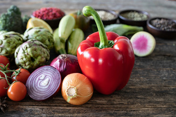 fresh vegetables on the rustic wooden table