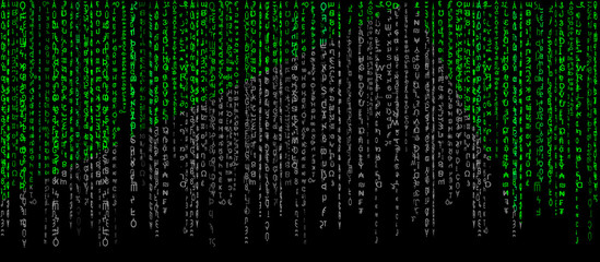 Matrix green on a black background with a gray tint.Computer virus and hacker screen wallpaper