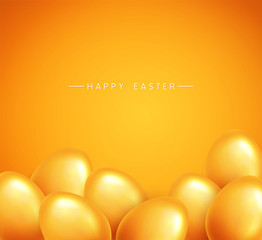 Happy Easter banner background template with beautiful realistic golden eggs. Vector.
