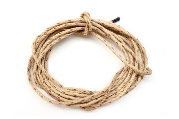 Roll of rope, rope knot isolated on white background