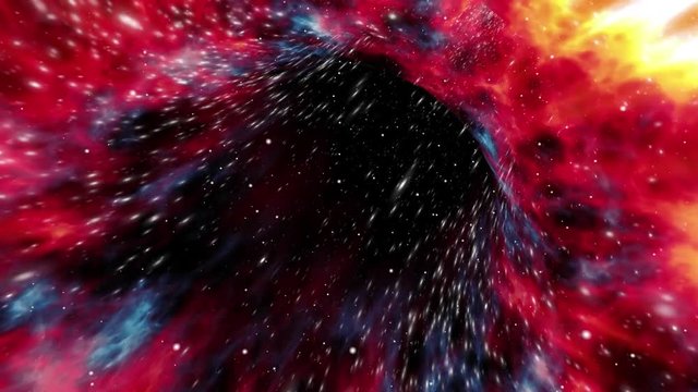 Looped wormhole flight to another dimension through a red-shifted force field of stars and interstellar gases