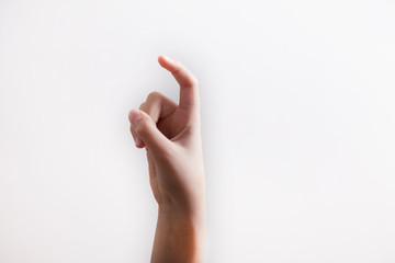 Woman hand gestures-body language isolated on white background