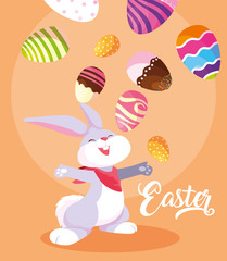 cute rabbit with eggs of easter