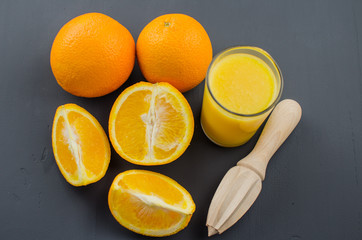 Orange juice on a black background